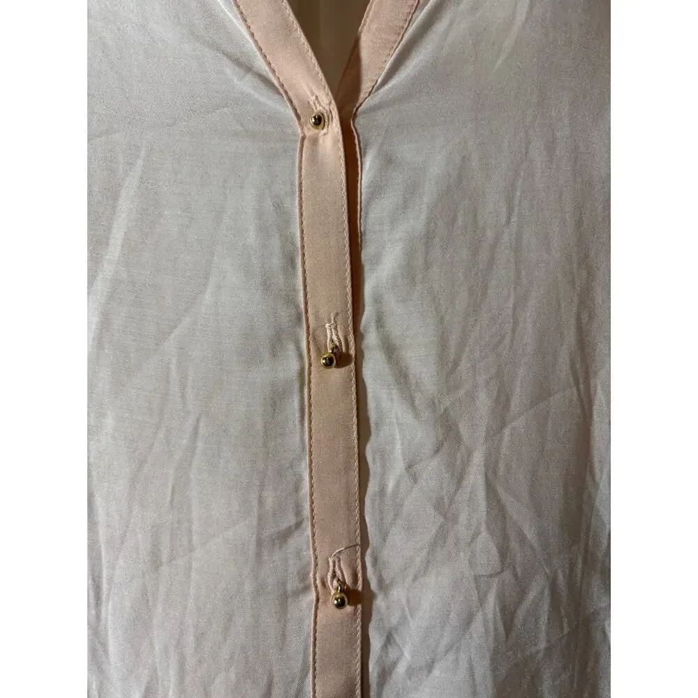 Zara Woman Size S Cream Semi-Sheer Popover Split V-Neck Long Sleeve Top